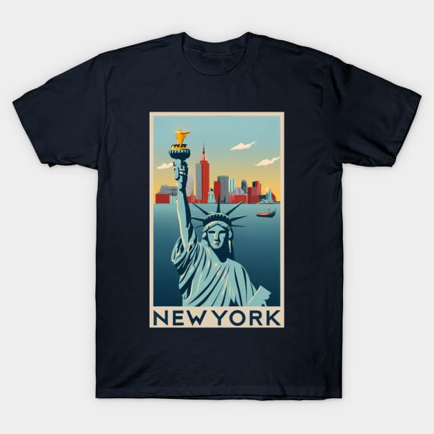 A Vintage Travel Art of New York - US T-Shirt by goodoldvintage
